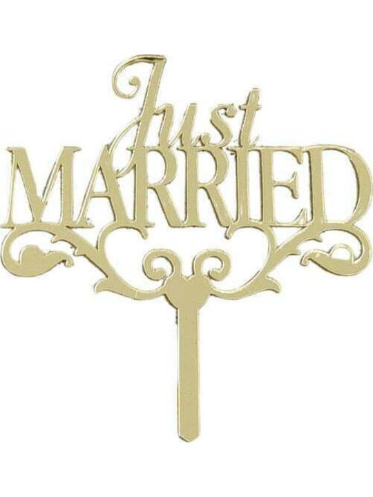 Декоративна торта от плексиглас Just Married 12x13cm (златна)
