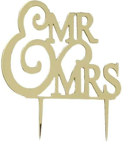 Акрилен топер за торта Mr & Mrs 12.5x15см (златен)