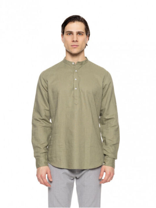 Умна мода Мъжки ленени ризи Mao Yaka 51-203-003 Green