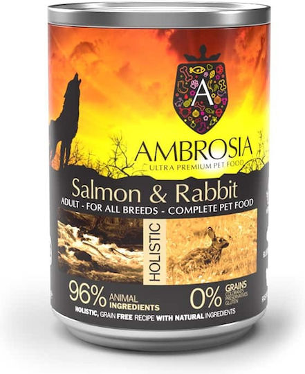 Ambrosia Wet Food Dogs in Cans with Salmon and Rabbit Grain-Free 400gr