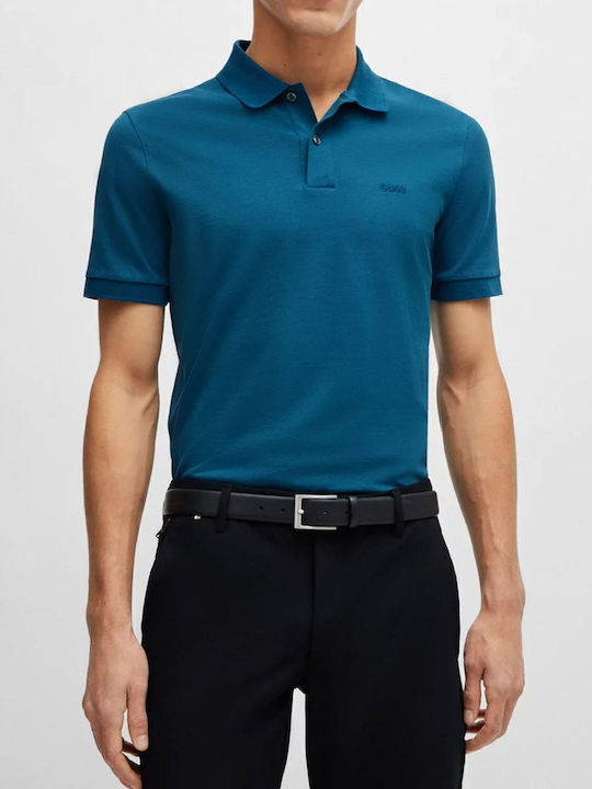 Boss Pallas Polo Herrenbluse Kurzarm Petrol Blau