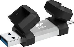 Silicon Power C51 64GB USB 3.2 Stick με σύνδεση USB-A & USB-C Ασημί