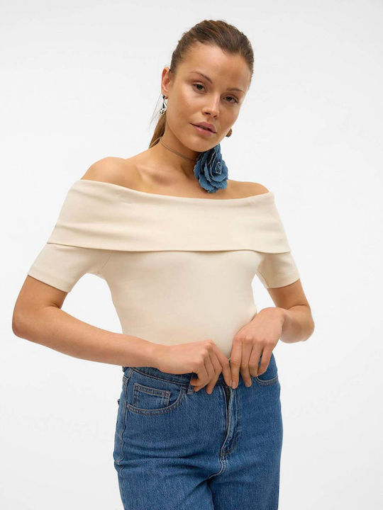 Vero Moda Γυναικεία Μπλούζα Off-Shoulder Μπεζ