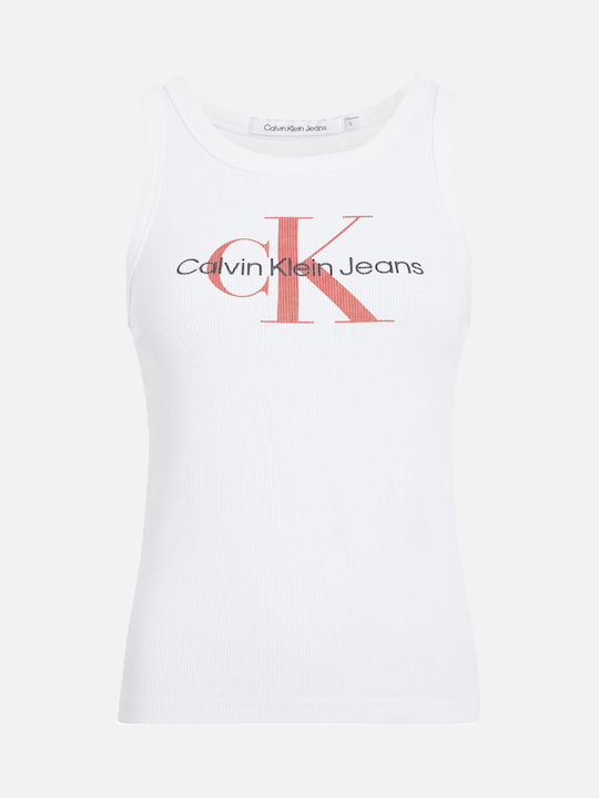 Calvin Klein Monologo Damen Sportliches Bluse Ärmellos White