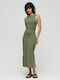 Superdry Midi Dress with Slit Beetle Green