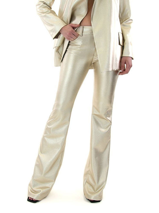 Women's High-waisted Fabric Trousers Flared Gold