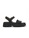Gobi Tasha Leather Women's Flat Sandals in Black Color