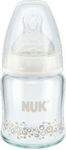 Nuk Glasflasche First Choice Plus Temperature Control Gegen Koliken mit Silikonsauger für 0-6 Monate White 120ml 1Stück