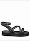 Alda Leather Women's Flat Sandals with Strap in Black Color