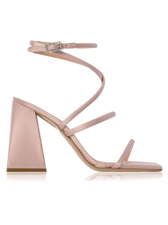 Sante Leather Women's Sandals Pink with High Heel