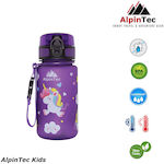 AlpinPro Kids Water Bottle Unicorn Plastic with Straw Non Spill Purple 350ml