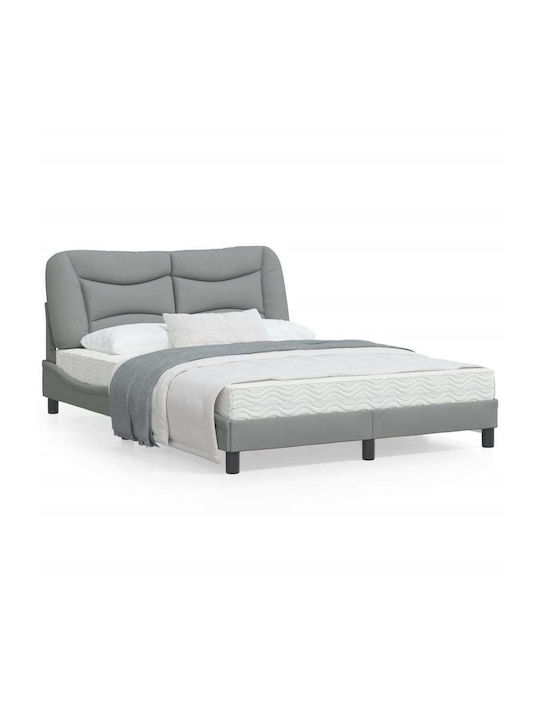 Κρεβάτι Διπλό Επενδυμένο με Ύφασμα Γκρι με Τάβλες για Στρώμα 140x200cm