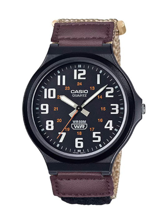 Casio Collection Ανδρικό Ρολόι Μπαταρίας με Καφέ Υφασμάτινο Λουράκι