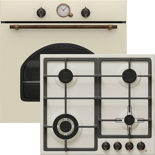 Thermogatz TGS 5533 + TGS 9533 Rustic Beige Gpl Φούρνος Φυσικού Αερίου άνω Πάγκου 52lt με Εστίες Φυσικού Αερίου Π59.5εκ. Μπεζ