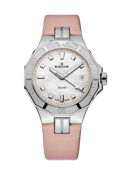 Edox Γυναικείο Ρολόι 38mm Μπαταρίας με Ασημί Δερμάτινο Λουράκι