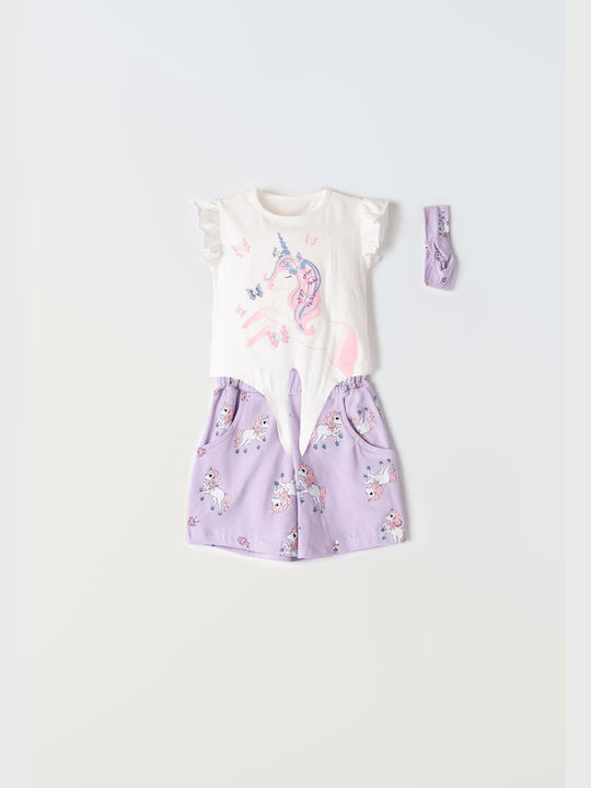 Kids Summer Shorts Set 3pcs White-Purple 242255