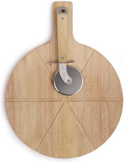 Livoo Pizza-Servierplatte Hölzernes mit Pizzaschneider 40x30x1.5cm 1Stück