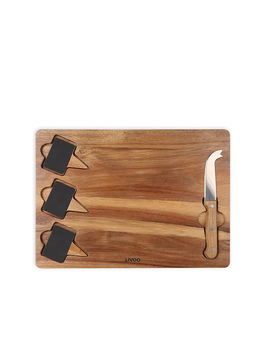Livoo Wooden Serving Platter with Cheese Knife & Pinnacles 32.5x23.5x1.5cm