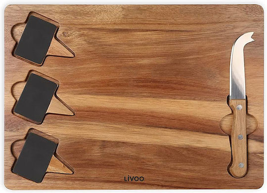 Livoo Wooden Serving Platter with Cheese Knife & Pinnacles 32.5x23.5x1.5cm