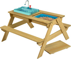 324879 Tp Toys Holzbank mit Sandkasten, Waschbecken und Wasserhahn für 2 Jahre und älter