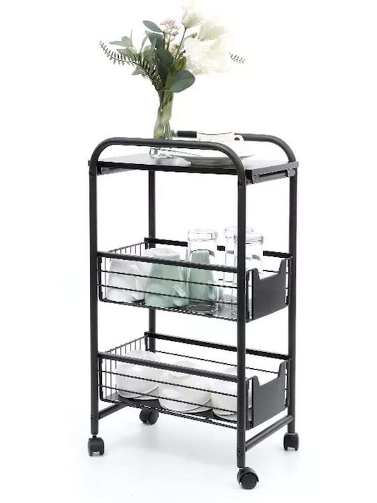 Quasar Металик Кухненски Стелаж Тролей 3 Позиции Черен 36x24x64см
