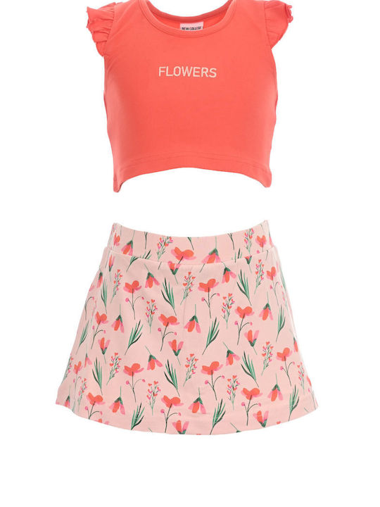 New College Set pentru copii cu Fustă Vara 2buc Coral floral