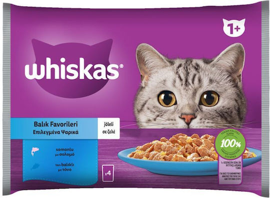 Whiskas Wet Food for Adult Cats in Pouches with Fish, Tuna, Salmon and Cod 4x85gr