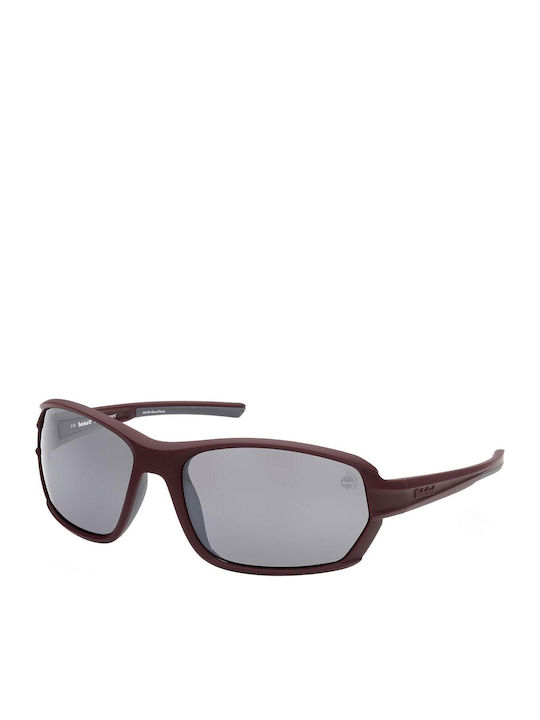 Timberland Men's Sunglasses with Burgundy Plastic Frame and Gray Polarized Lens TB92456667D