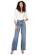 High Waist Women's Jean Trousers in Relaxed Fit Medium Blue Denim