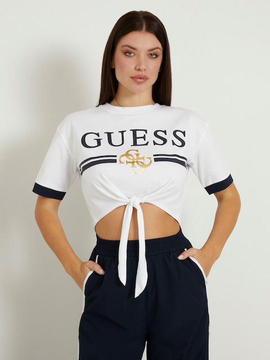 Guess Γυναικείο Crop T-shirt Λευκό