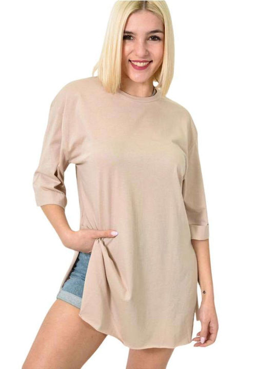 First Woman Damen Bluse Kurzärmelig Beige