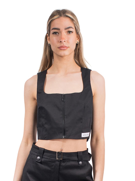 4tailors Damen Crop Top Baumwolle Black