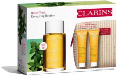 Clarins Aceite Corporal Tonic Lote 4 Pcs Λάδι Σώματος 100 Ml + Αφρόλουτρο 30 Ml + Ενυδατικό Βάλσαμο 30 Ml + Νεσεσέρ