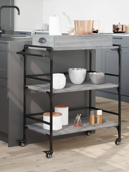 vidaXL Τρόλεϊ Κουζίνας Ξύλινο 3 Θέσεων Γκρι 81.5x41x92.5cm