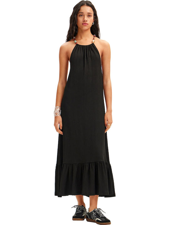 Dress Καλοκαιρινό Midi Φόρεμα με Βολάν Μαύρο