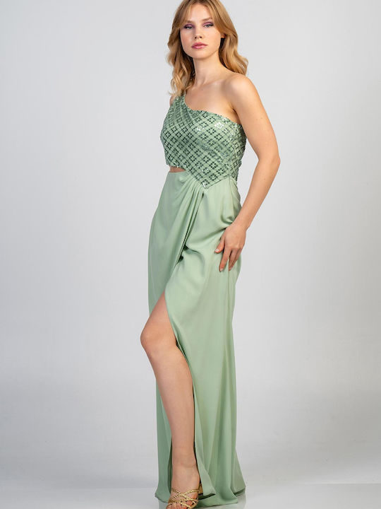 Bellino Maxi Evening Dress with Slit Green