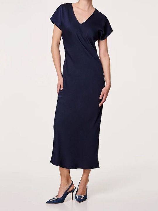 BSB Maxi Dress Satin with Slit Dark blue