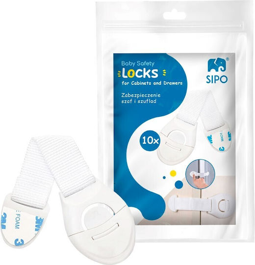 Sipo Cabinet & Drawer Lock with Sticker made of Plastic in White Color 10pcs