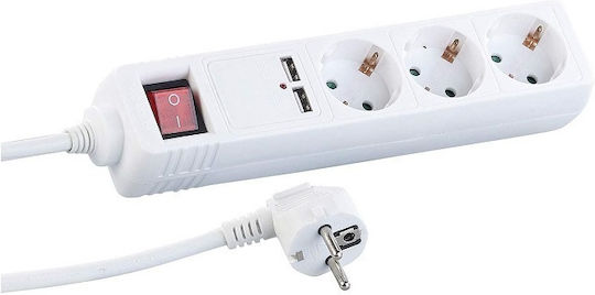Πολύπριζο 3 Θέσεων με 2 USB-A, Διακόπτη και Καλώδιο 5m