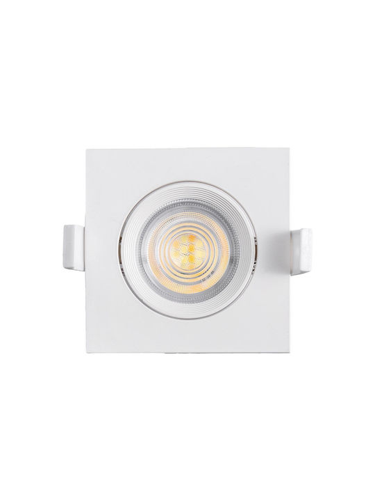 Braytron Square Plastic Recessed Spot with Integrated LED and Warm White Light White 1pcs