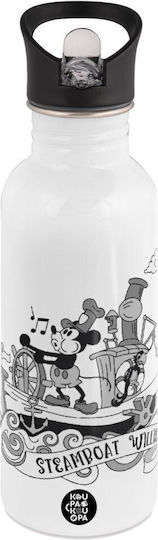 Koupakoupa Stainless Steel Kids Water Bottle Mickey with Straw White 600ml