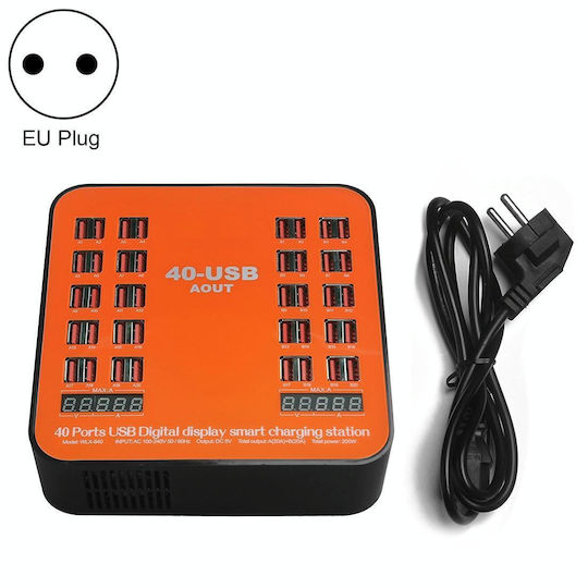 Jiageng Зарядна Станция с 40 USB-A Изходни Порта 200W Черна / Оранжева (WLX-840)