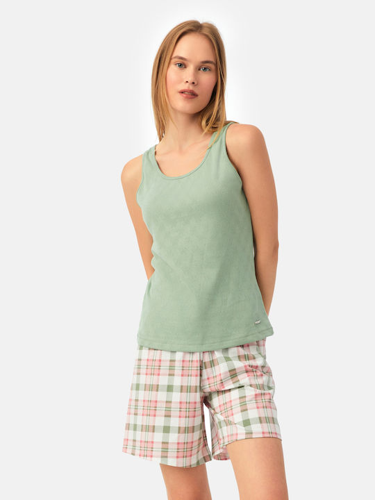 Minerva Sommer Damen Pyjama-Set Baumwolle Green