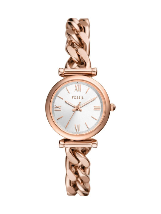 Fossil Carlie Γυναικείο Ρολόι 28mm Μπαταρίας με Ροζ Χρυσό Μεταλλικό Μπρασελέ