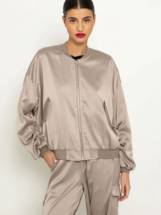 Κοντό Γυναικείο Bomber Jacket Taupe