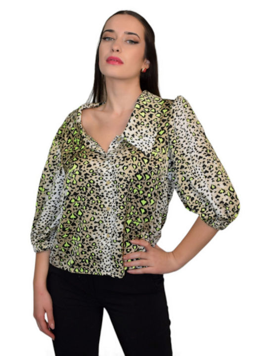 Morena Spain Women's Satin Long Sleeve Shirt Green