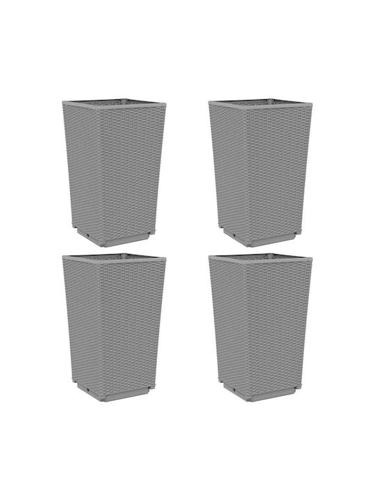 vidaXL Set 4 Planters Plastic Ann. Grey