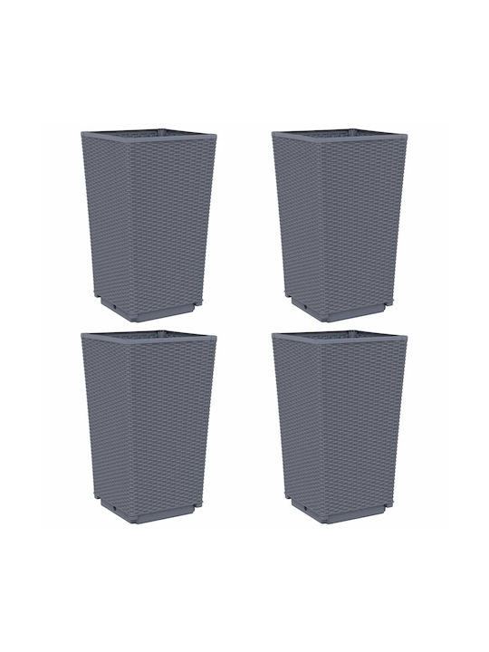 vidaXL Set 4 Planters Plastic Grey