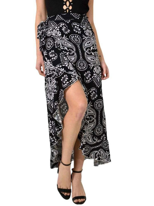 First Woman Maxi Envelope Skirt Floral in Black color