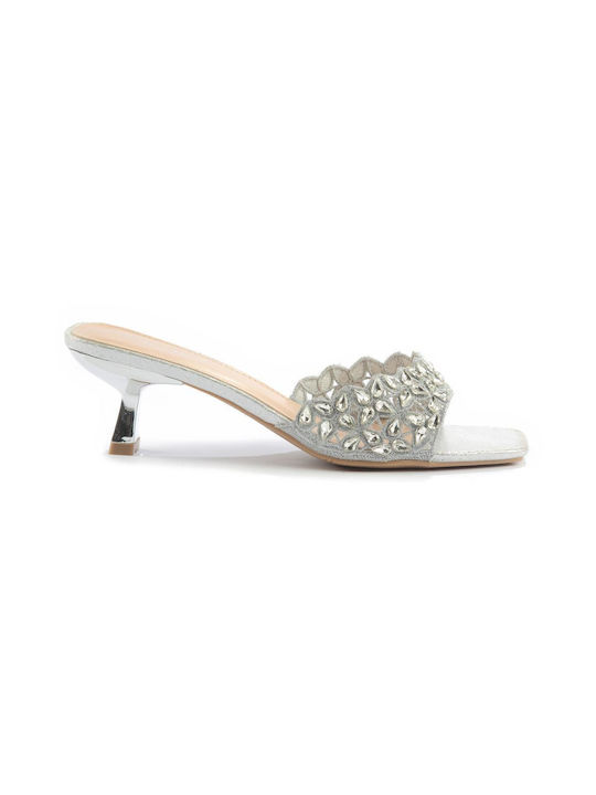 Fshoes Thin Heel Mules Silver